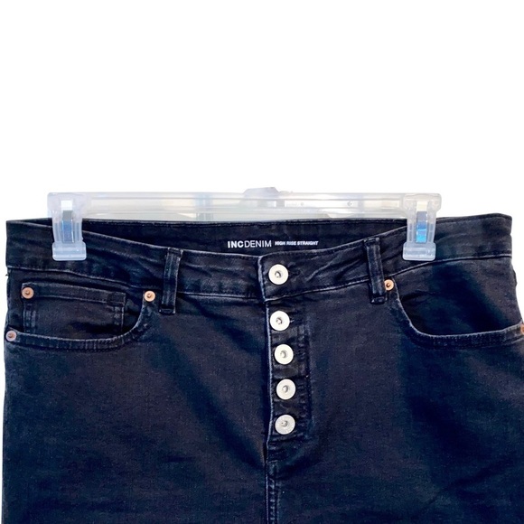 INC Vintage Wash Faded Black High Rise Exposed Button-Fly Jeans Size 16 - Picture 4 of 11